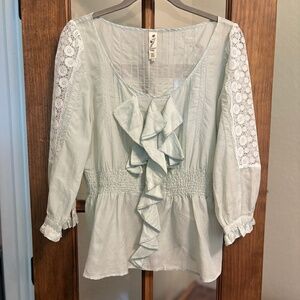 Anthropologie Floreat Seafood Green Ruffled Top, Size 8